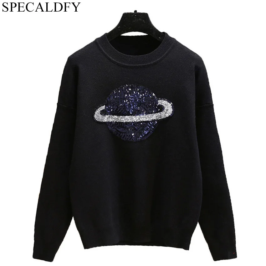 

Runway Designer Sequined Sweater Women Sweaters And Pullovers Winter Knitted Pullover Long Sleeve Jumper Pull Hiver Femme 2018