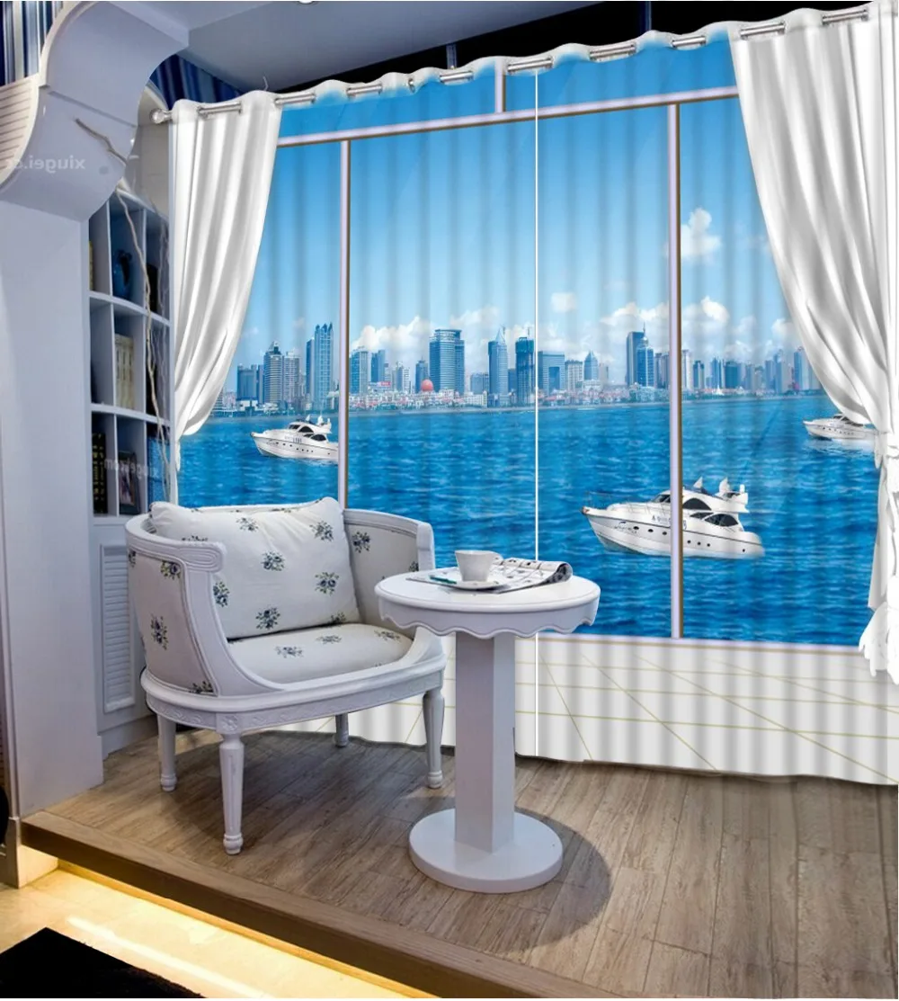 

High Quality Costom curtains living room window lake modern curtains for bedroom window curtains style home decor decoration