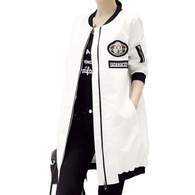 ZYFPGS 2016 Long Baseball Jacket Spring Jacket Women Long Sleeve Black