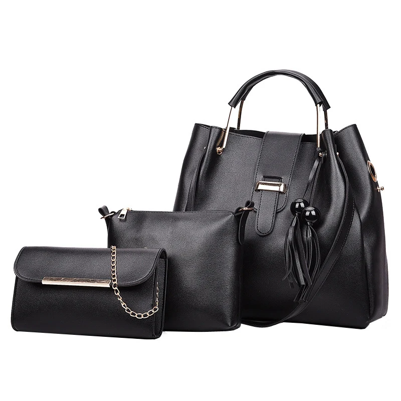 3pcs Sets Women Handbags Imitation Leather Shoulder Bags Female Large Capacity Casual Tote Bag Tassel Bucket Purses And Aliexpress Imitation Leather Shoulder Bags