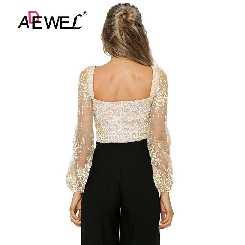 ADEWEL Princess Rhinestone Gorgeous Bodysuit Women Sexy Black Sheer Long Sleeve Deep V Body Tops Backless Bodysuits Club Wear ADEWEL Princess Rhinestone Gorgeous Bodysuit Women Sexy Black Sheer Long Sleeve Deep V Body Tops Backless Bodysuits Club Wear
