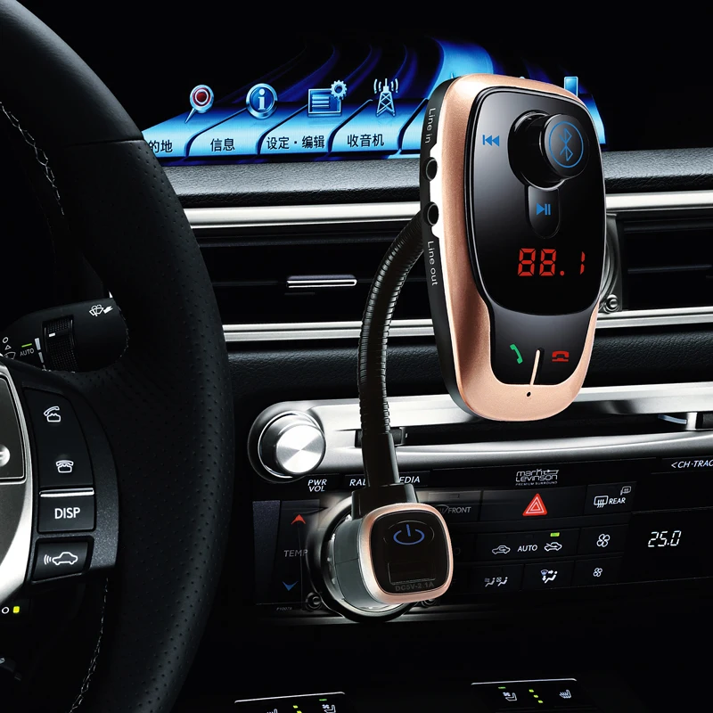 Bluetooth Car Kit FM Transmitter Car MP3 Music Adapter with USB Charger Aux Input & Output Hands