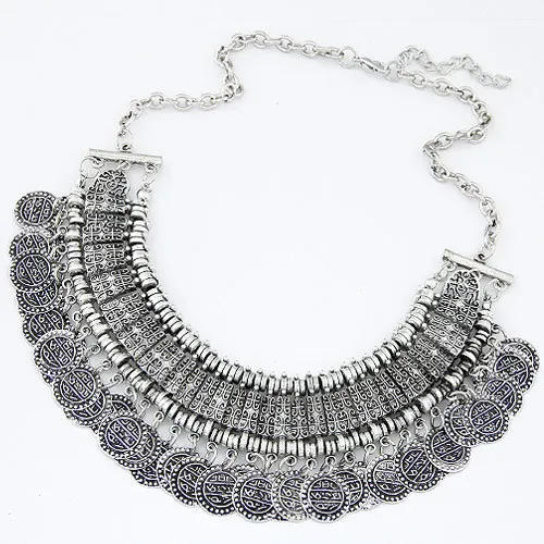 Vintage Maxi Necklaces & Pendants Bohemian Gypsy Antique Silver Coin Necklace for Women Statement Choker Collier Boho Jewelry