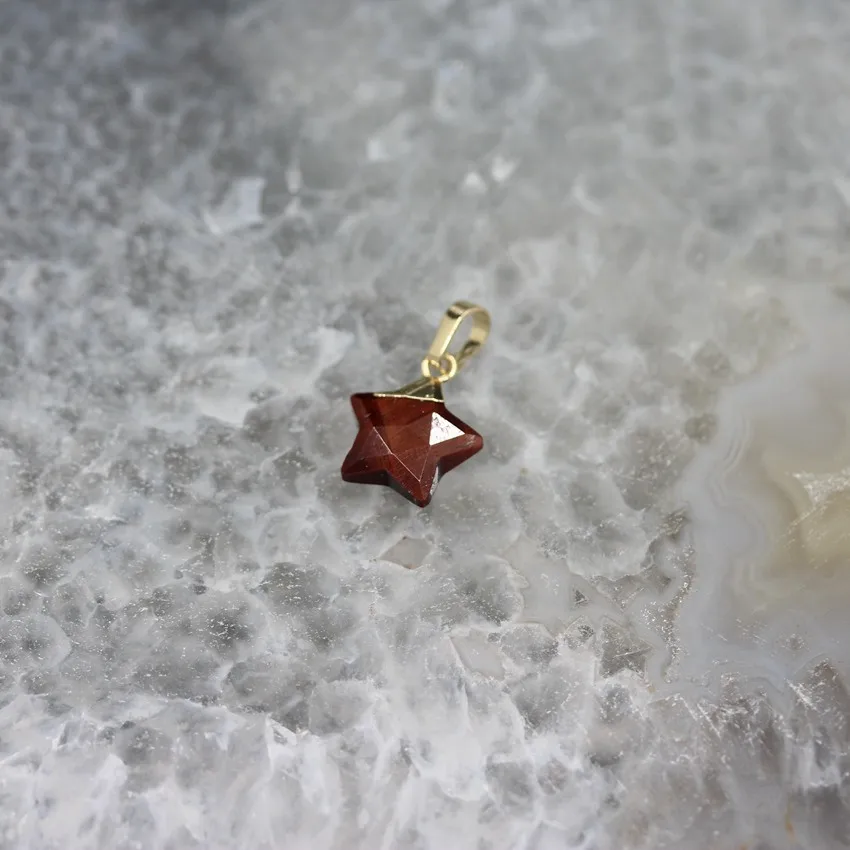 Red Tiger Eye 15 камней выбор, украшения в виде звездочек природные драгоценные камни Кристалл кварц Лабрадорит ограненные Агаты звезда форма серьги подвеска ожерелье ювелирные изделия - Окраска металла: Red Tiger Eye