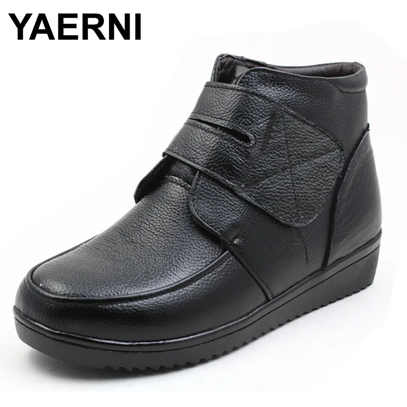 YAERNI/2017 Модные зимние ботинки Женские ботильоны из натуральной кожи на плоской