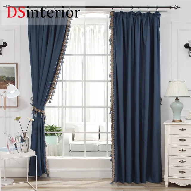 dsinterior high level luxury blue curtain draperies with fringe for livingroom window custom made - Blue Curtains For Living Room dsinterior high level luxury blue curtain draperies with fringe for livingroom window custom made - Blue Curtains For Living Room