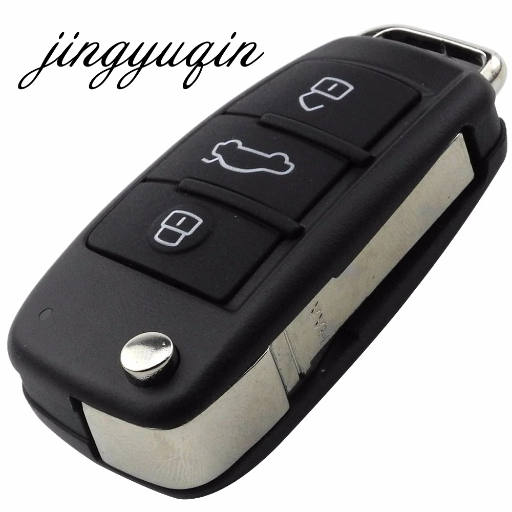 

jingyuqin Folding Flip 3 Button Car Remote Key Shell For Audi Q7 A3 A4 A6 A6L A8 TT Uncut Blade Fob Case Replacement