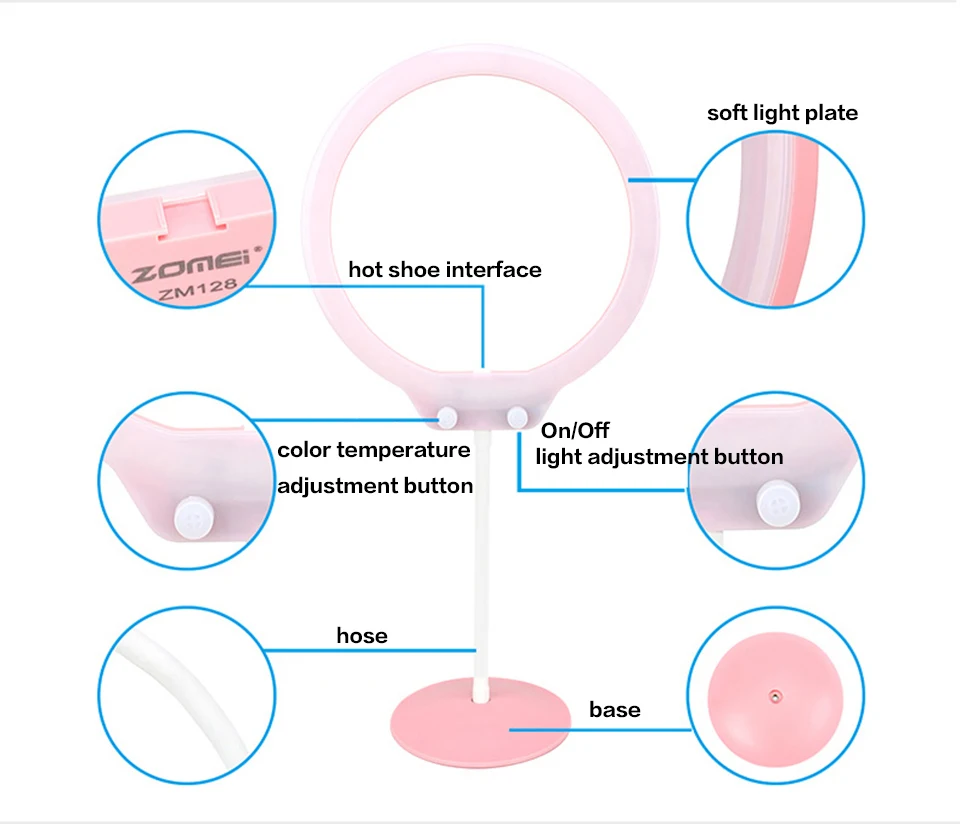 ZOMEI 26 см 10 дюймов селфи светодиодный светильник-кольцо фотографический светильник ing камера видео гибкий для смартфона Youtube Live Makeup Studio