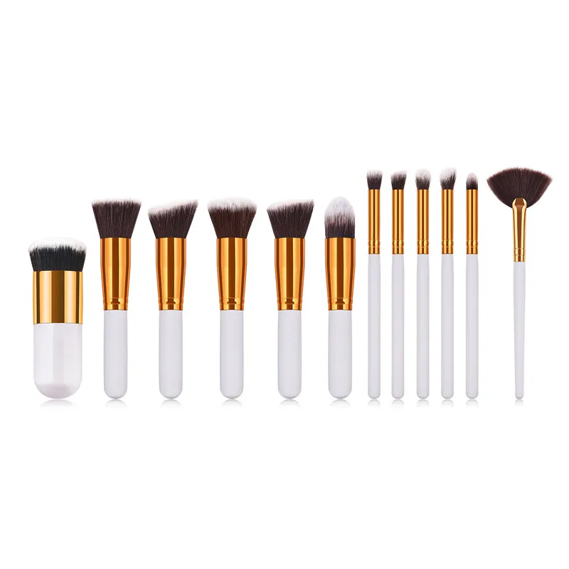 

12pcs/lot Makeup Brush Set MiNi Size White Gold Wooden Handle For Powder Painting Eyeshadow Concealer Make Up Brush Tools TM093