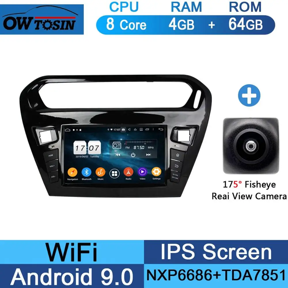 " ips 8 Core 4G ram+ 64G rom Android 9,0 автомобильный dvd-радио GPS для peugeot 301 Citroen Elysee радио 2013- DSP CarPlay Parrot BT - Цвет: 64G Fisheye Camera