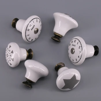 1PCS Round Ceramic Furniture Handle Kitchen Cabinet Drawer Pull Handle Knobs Single Hole bedroom furniture Knobs