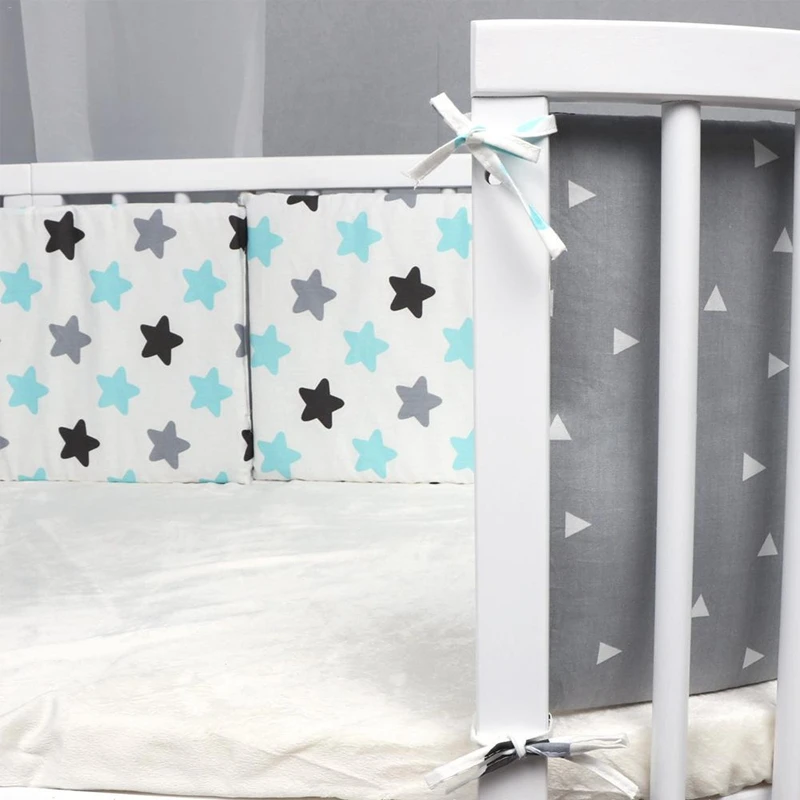 Хлопковый дышащий бампер для детской кроватки, моющийся толстый детский набор матрасов для маленьких мальчиков и девочек, защитный бампер, забор, детский матрас со звездами