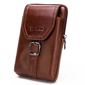 

Genuine Leather Men's Waist Cross Body Shoulder Bags Purse High Quality Hip Bum Cell Phone Case Bag Male Hook Belt Fanny Pack