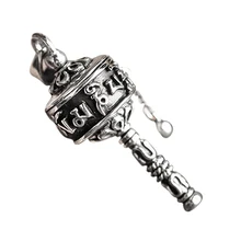 Buda tibetano 925 de plata esterlina seis palabras mantra colgante rueda de oración para los hombres