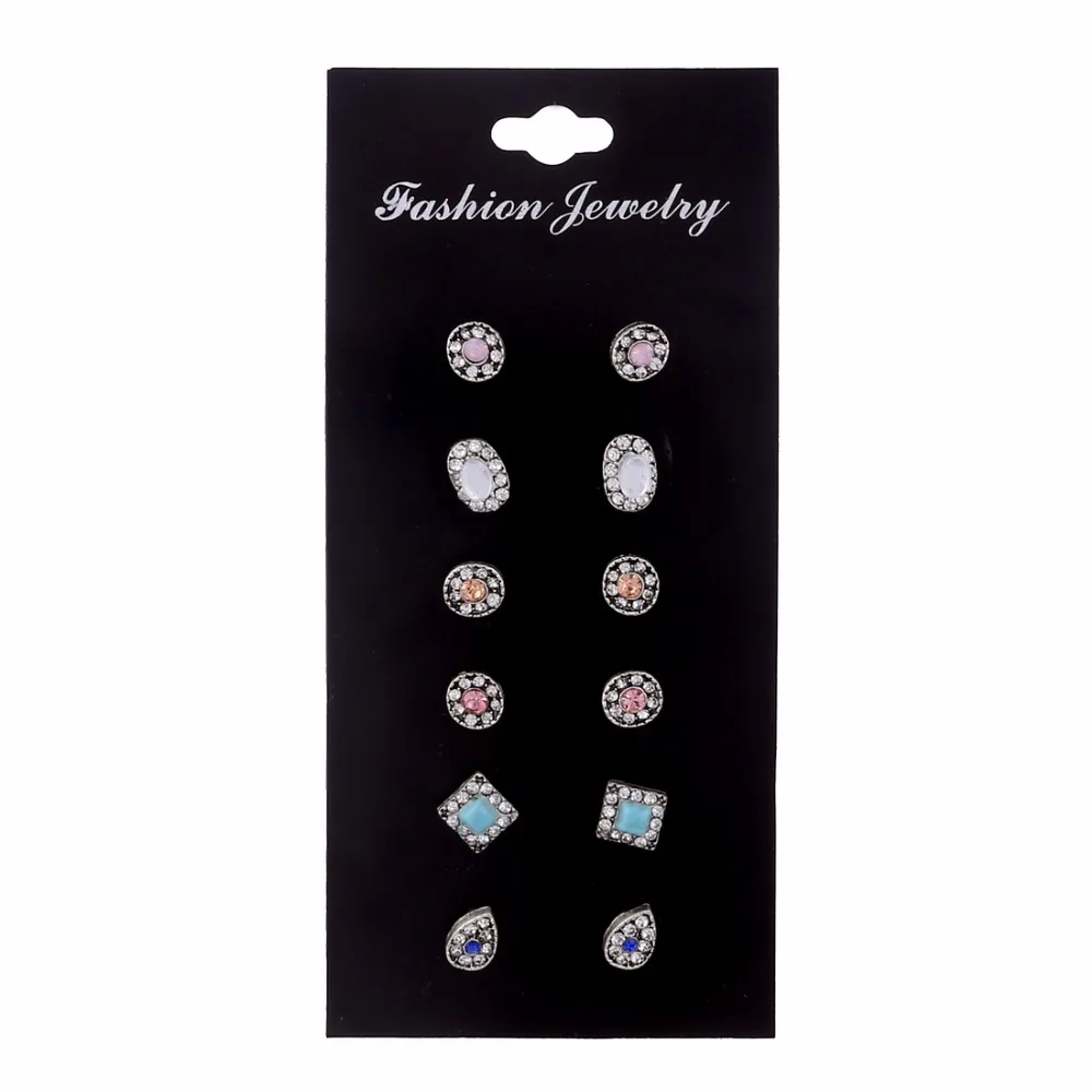 

vintage full crystal rhinestone stud earrings women 6pairs/set retro boho earrings set