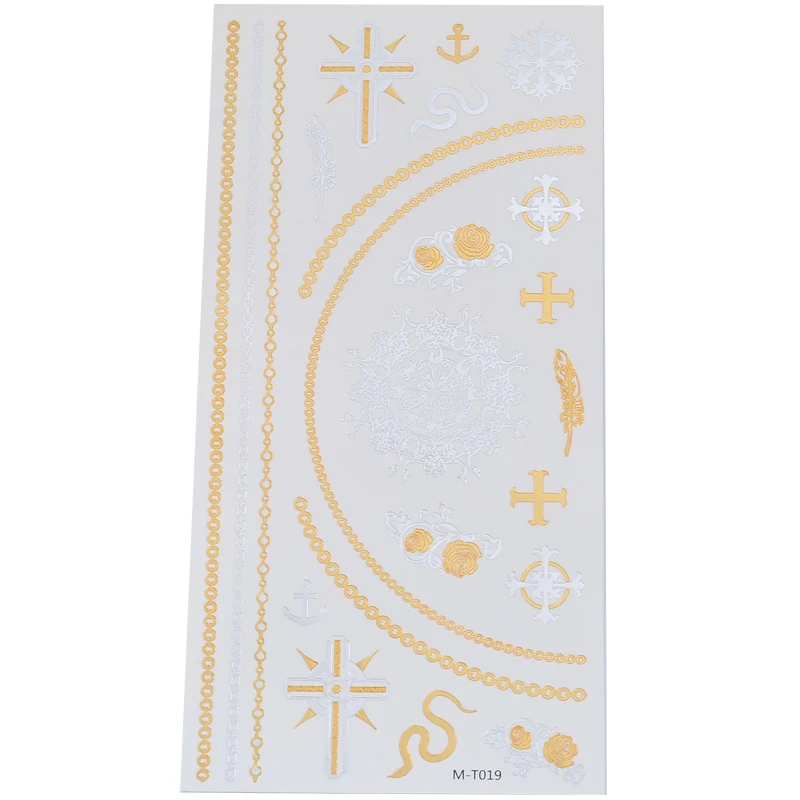 

Sheet Tattoo Sticker Temporary Tattoo Disposable Metal Gold Silver Cross Flash Tattoo Accessory Tattoo Sticker