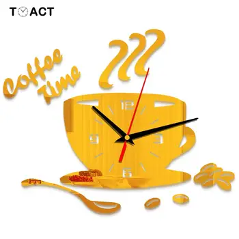 3D DIY Acrylic Wall Clock Modern Design Wall Sticker Kitchen Clocks Home Decor Coffee Time Cup 1