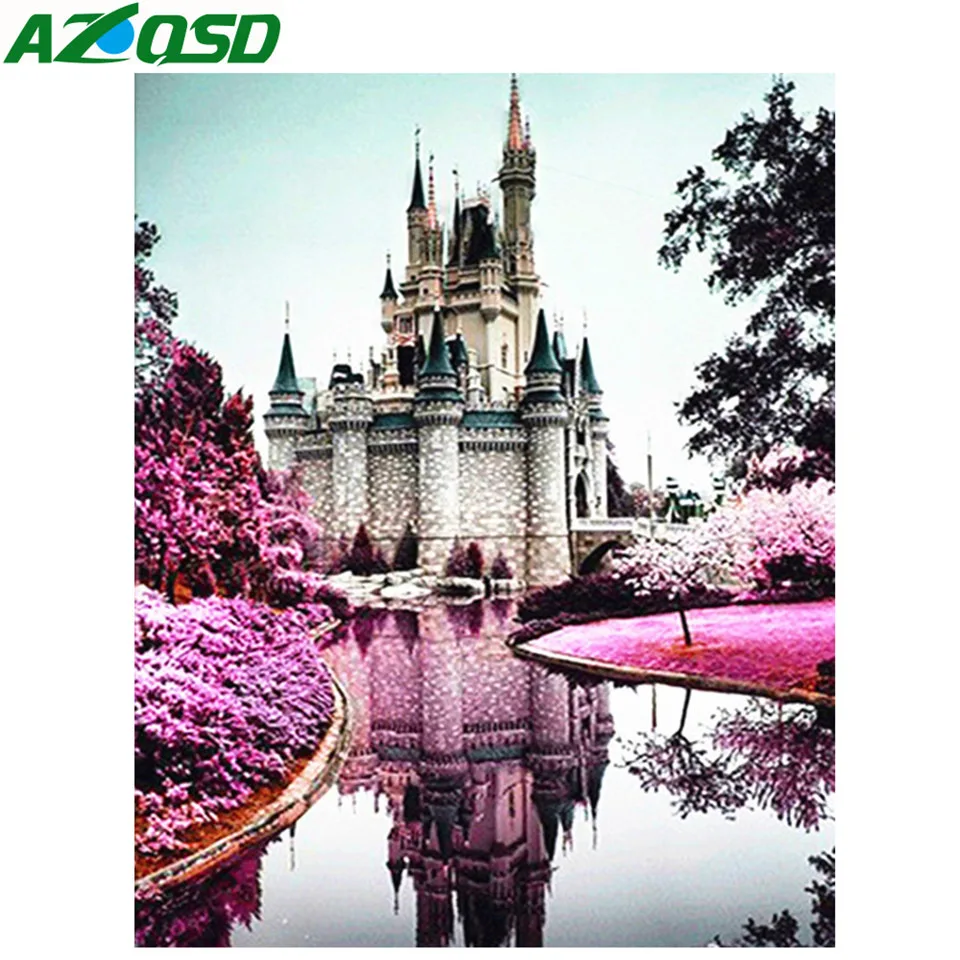 

AZQSD Diamond Painting Castle Diamond Embroidery Scenery Diamond Mosaic Full Display Needlework Rhinestones Cross Stitch Kit