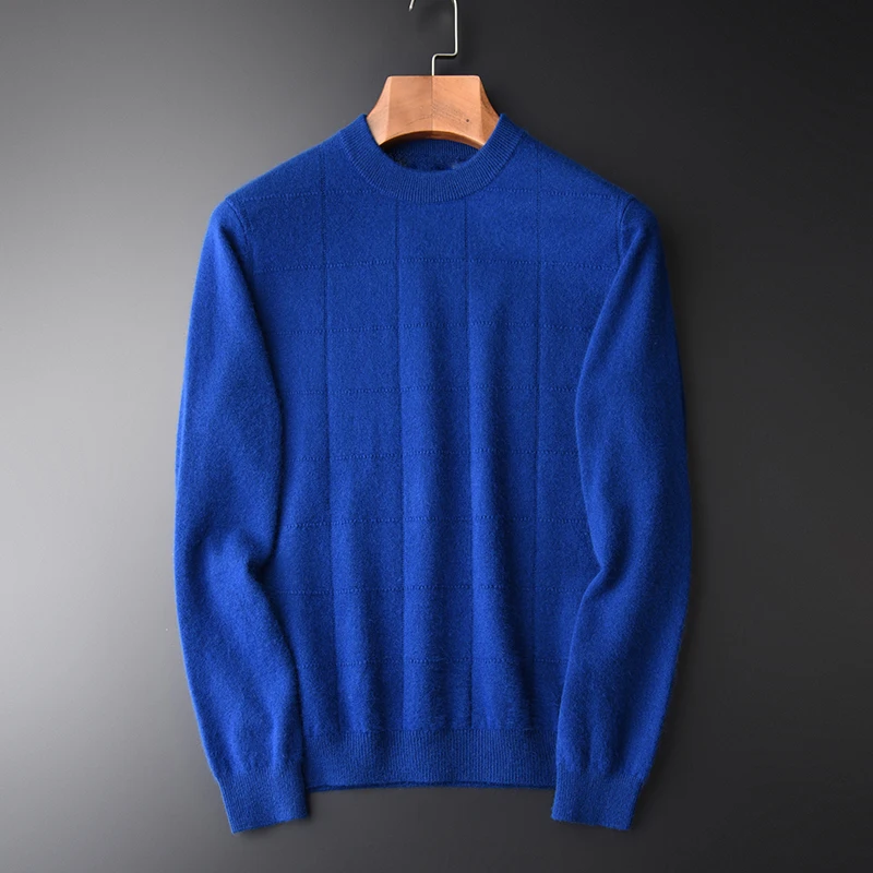 

Minglu Wool And Rabbit Hair Sweater Male Luxury Plaid Jacquard Round Collar Mens Sweaters Fashion Slim Fit Sweaters Man M-4XL