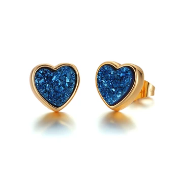 

Sweet Heart Crystal Stud Earrings For Women Natural 10mm Druzy Gem Stone Sparkling Earrings Minimalism Gold Earrings Women Gifts