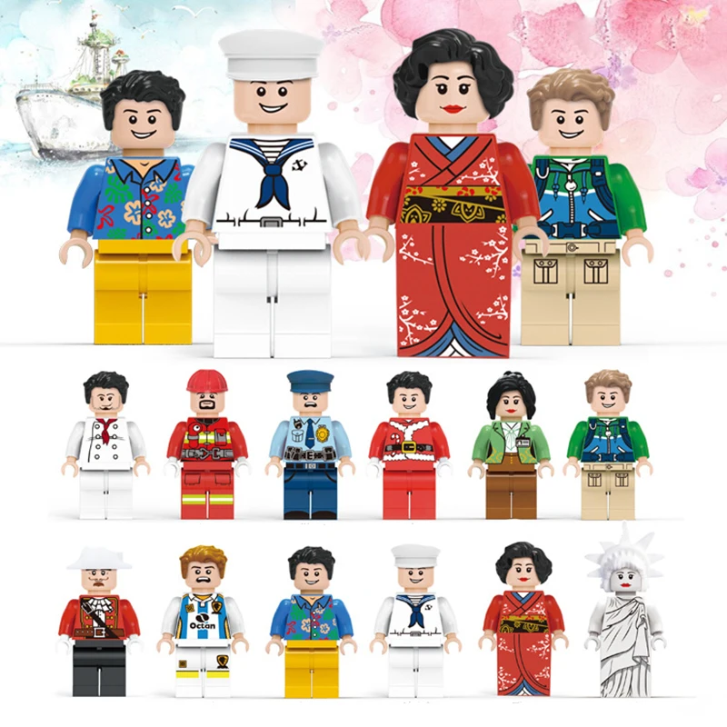 12 Pcs set DIY Figures City PoliceMan Fireman navy Building font b Blocks b font font