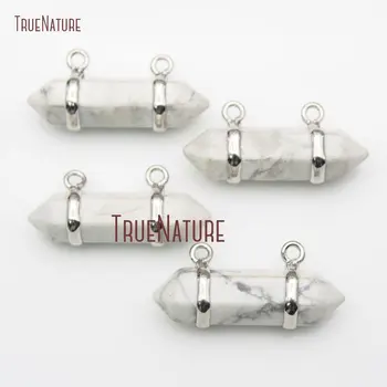 

10Pcs Sliver Plated Faceted Double Terminated Point Pendant Howlite Pendant 32x8mm PM15932