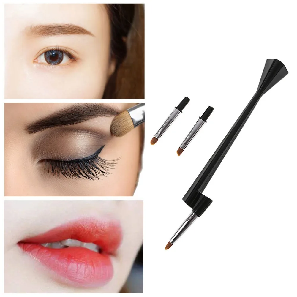 3 In 1 Eyebrow Lips Eyeliner Brushes Set Blending Cosmetic Natural