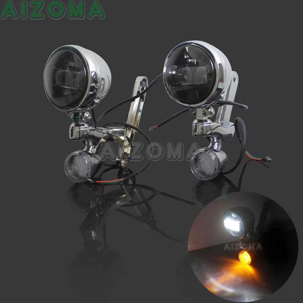 

Motorcycle 4-1/2" Spotlight LED Turn Signal Blinker w/ Bracket Bar Kit For Harley Touring Road King Electra Glide Fog Head Light