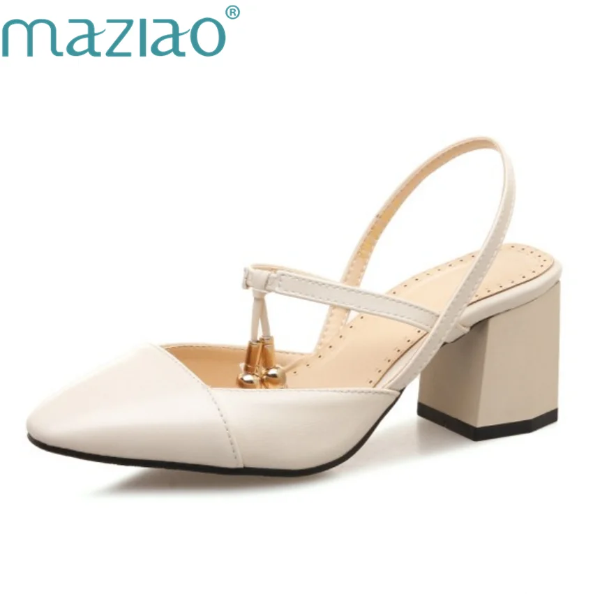 MAZIAO Fashion Pointed Toe Buckle Strap Mary Janes High Heels Black Shoes for Women Thick Heels Pumps Lady Shoes Big Size