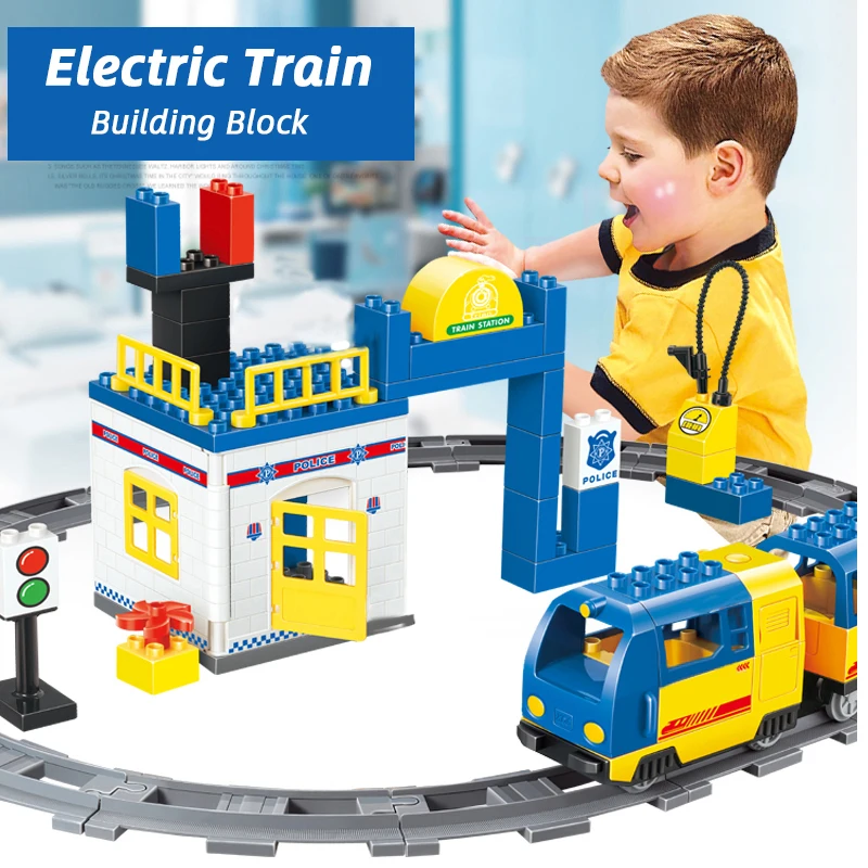

59PCS City Policeman Electric Track Rail Train Building Block Brick Set Diy Kids Toys Compatible With brick Gift