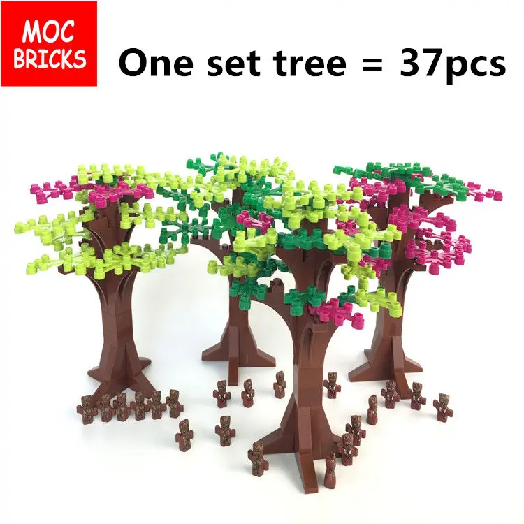 

MOC Bricks Large Tree Bushy Summer Tree green & apple green & rose red leaves Action figure Building Blocks Toy Kids Gifts