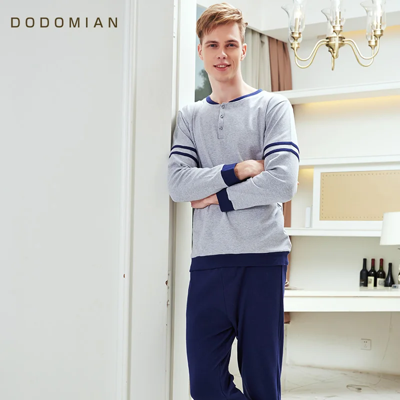 

Autumn Mens Pajamas Sexy Lingerie Men Sleepwear 100% Cotton Pijama Hombre Pajama Sets Men Home Clothing Night Shirt+ Pants
