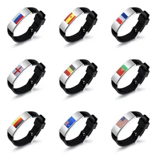 Для мужчин силиконовый браслет русский Франции, Испании Бразилия AU US национальные флаги браслеты ювелирные изделия мужской Футбол вентиляторы регулируемый браслет