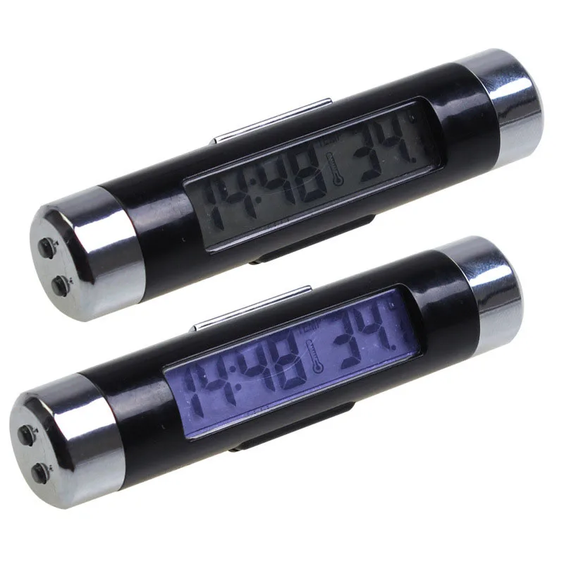 Digital LCD Thermometer Car Dash Air Vent Outlet Stand Clock Green