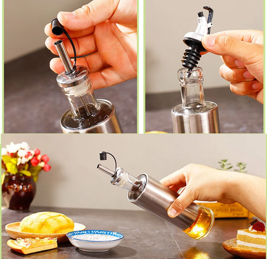 Kitchen Glass Oil Bottle Stainless Steel Leak-proof Soy Sauce Vinegar Cruet Storage Dispenser Jar Or Storage for Cooking Tools 4