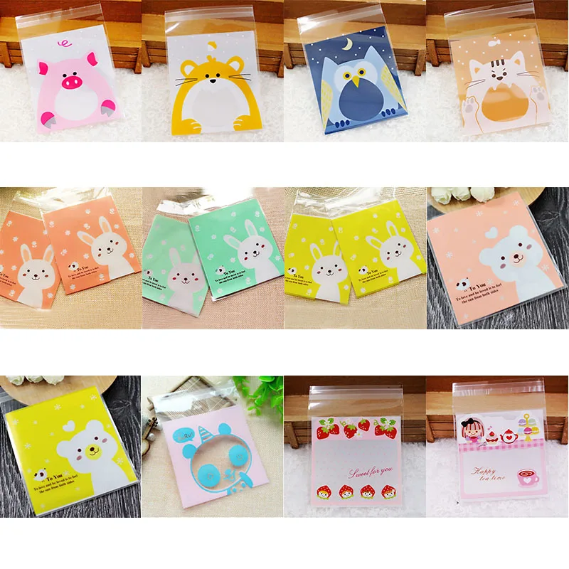 

50Pcs 10cm Cute Cartoon Animal Self-adhesive Gifts Bags Christmas Cookie Packaging For Biscuits Candy Food Cake Package
