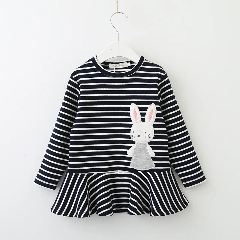 

Long Sleeve Girls Dress Easter Children Cute Bunny Dress Costume Baby Girls Cartton Rabbit Striped Cotton Dress Vestido D0546