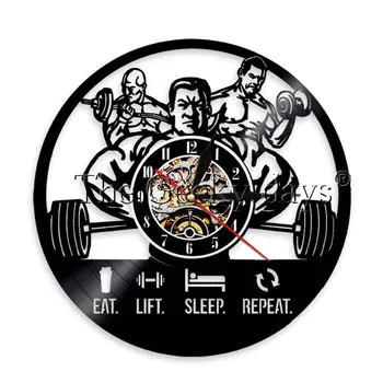 

1Piece EAT LIFT SLEEP REPEAT Workout Quotes GYM LED Light Wall Clock Vintage Decorative Clock Exercise Gym Led Lighting