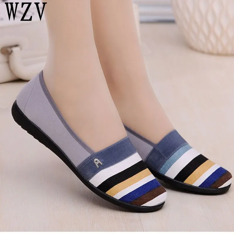 

Plus Size Shoes Women Flats stripe Woman Loafers Spring Autumn Flat Shoes Women Zapatos Mujer Summer canvas shoes woman D005