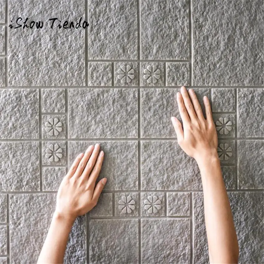 

New PE Foam 3D Wallpaper DIY Wall Stickers Wall Decor Embossed Brick Stone 70x77x0.7cm vintage room kitchen house decoration