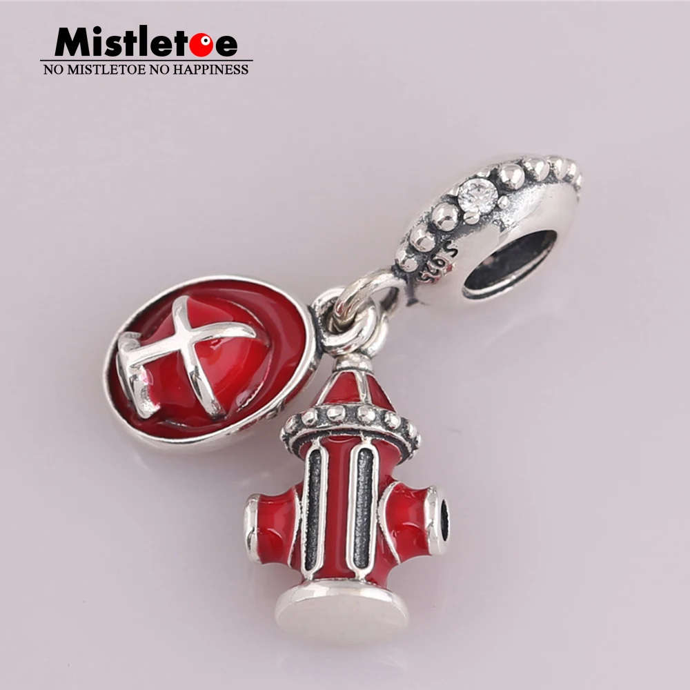 

Mistletoe 925 Sterling Silver Snow Firefighter Essentials Dangle Charm, Clear CZ & Mixed Enamel Fit European Bracelet Jewelry