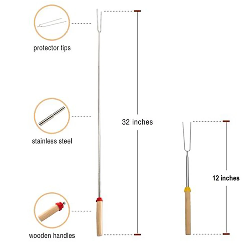 Нержавеющая сталь барбекю вилы с цветной деревянной ручкой Зефир Щупы для мангала вилки для обжаривания сумка кемпинга