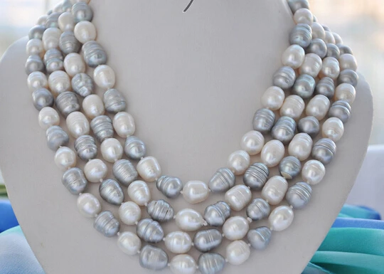 

N2967 white gray rice freshwater cultured pearl necklace 80inch % Discount AAA