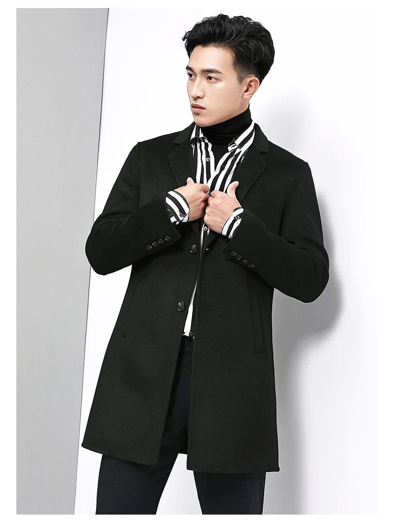 AYUNSUE Mens Coat Long Jacket Wool Coat Men Double Face Woolen Overcoat ...