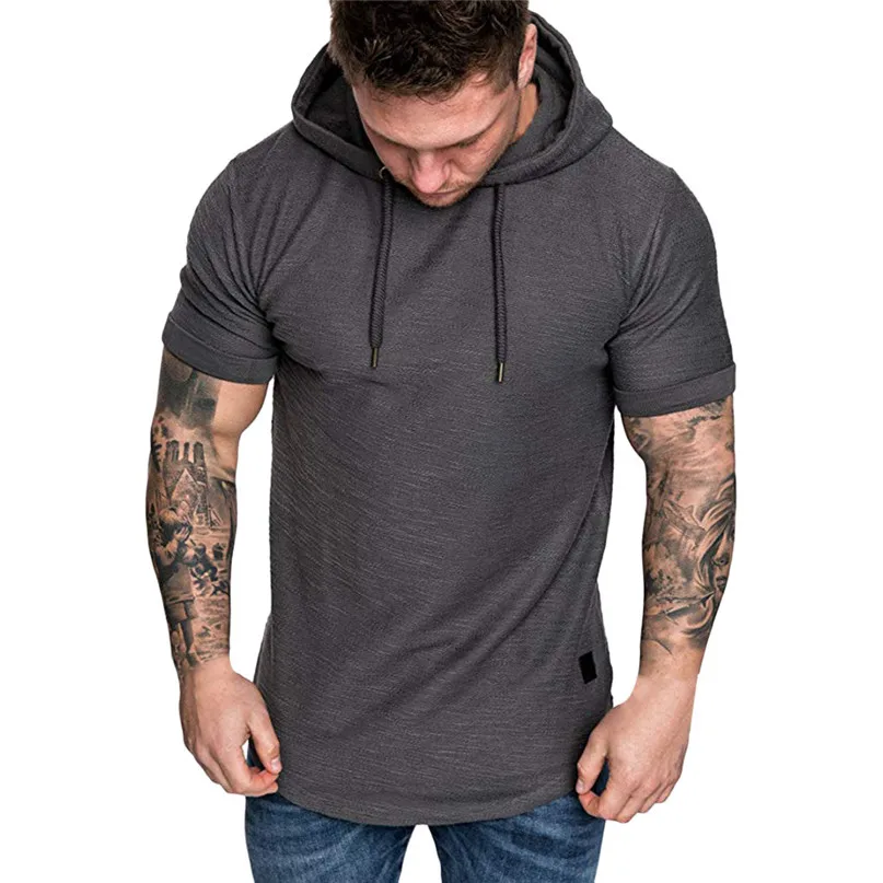 Running Jackets Men hooded short-sleeved t-shirt Fashion Men's Slim Casual Large Size Short Sleeve Hoodie Top Blouse #2h04 (3) - 