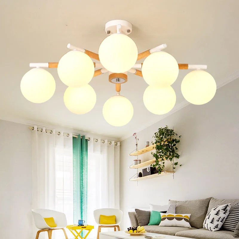 

Modern LED chandeliers ceiling wooden home luminaires loft fixtures Nordic living room hanging lights children bedroom lighting