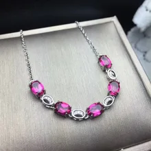 Натуральный розовый топаз браслет натуральный драгоценный браслет 925 серебряный браслет модные элегантные круглый геометрия женский ювелирных изделий партии