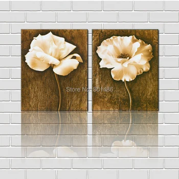 

2 Panels Elegant White Flower Canvas Print Oil Painting Wall Pictures for Living Room Bedroom Decor