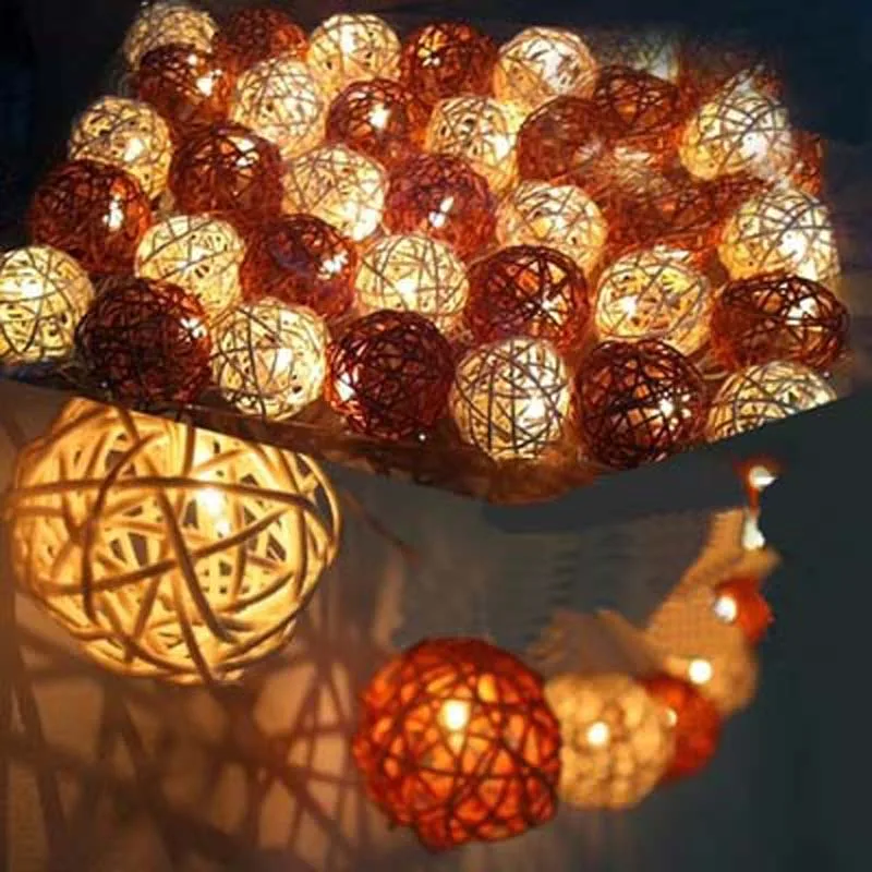 YIMIA 5m 20 Bulbs Sepak Takraw Rattan Balls LED String Garland lights Luminarias Wedding Christmas Party Decoration White/Coffee