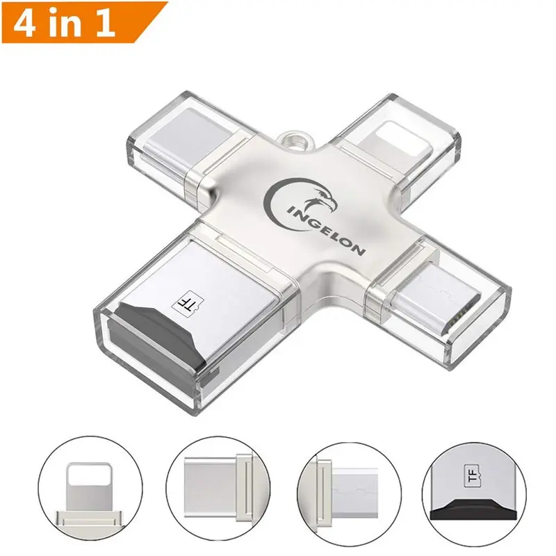 Ingelon 4 в 1 кардридер usb-C Micro USB MicroSD Тип C кардридер для Android ipad/iphone 7plus 6s5s MacBook OTG TF SD ридер